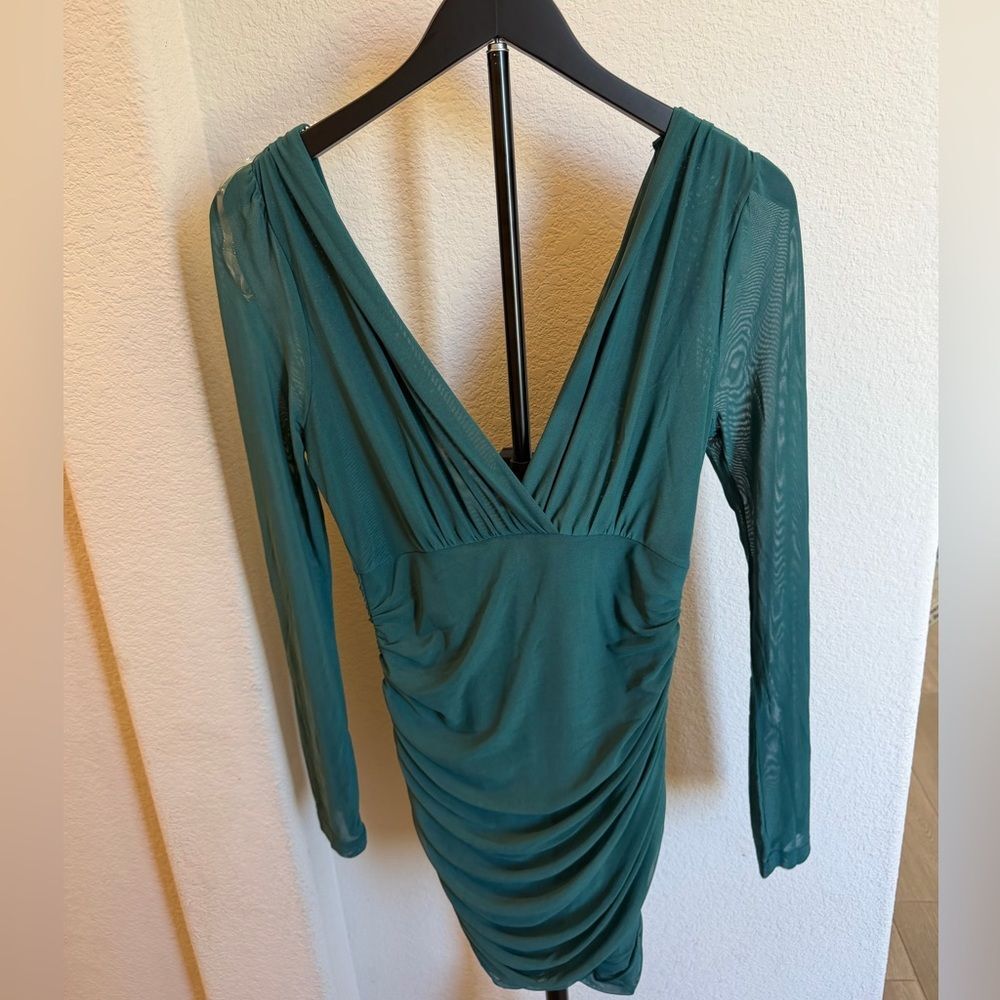 Fashion Nova Teal Mesh-Accent Dress Size M